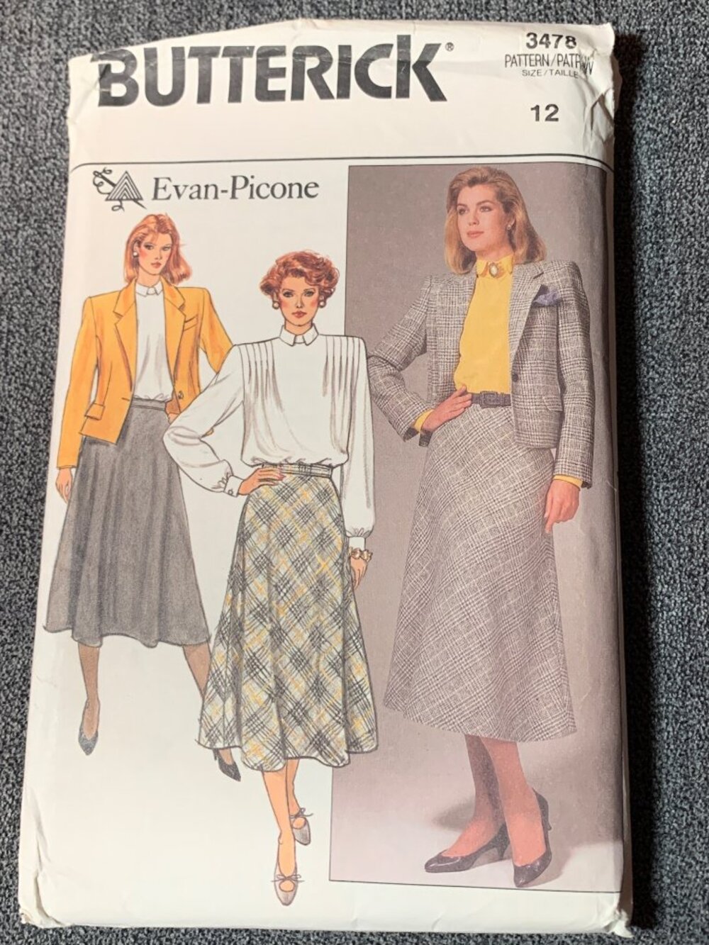 Butterick Evan-Picone Pattern 3478 Coat Skirt Shirt Size 12 Uncut 1980s